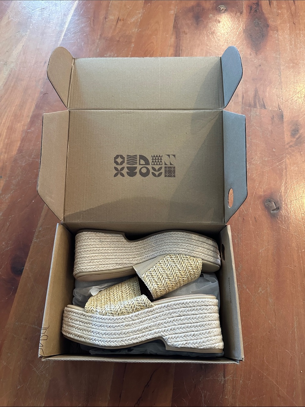 Beige Woven Platform Slide Sandals